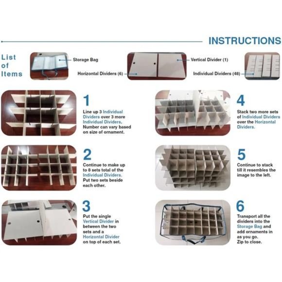 Large Christmas Ornament Storage Box With Adjustable Dividers -  Plastic - Picture 4 of 6